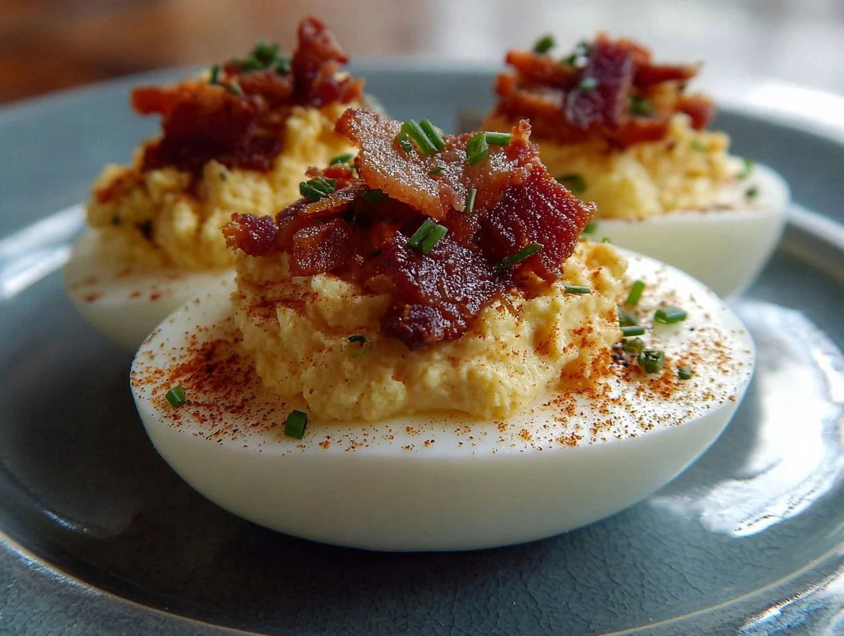 Gourmet Smoky Bacon Deviled Eggs Appetizer