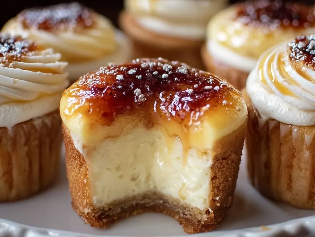 Vanilla Bean Crème Brûlée Cheesecake 2 Sliced Vanilla Bean Crème Brûlée Cheesecake with a cracked burnt sugar top and vanilla bean flecks.