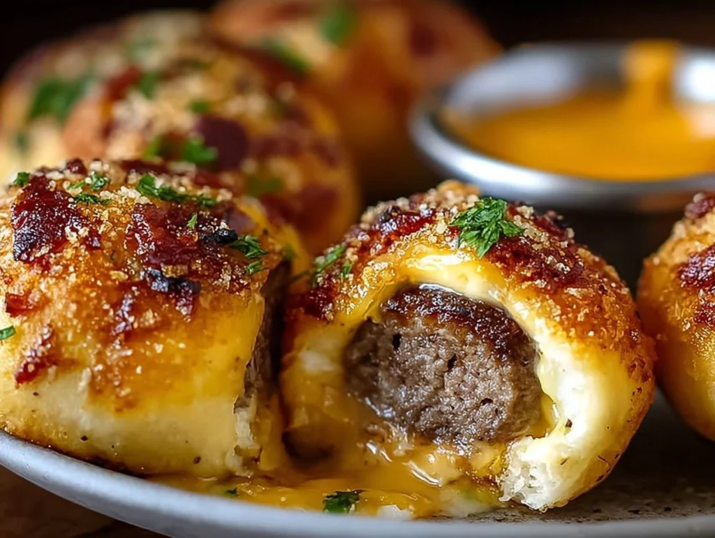 Garlic Parmesan Cheeseburger Bombs crispy cheesy homemade bites