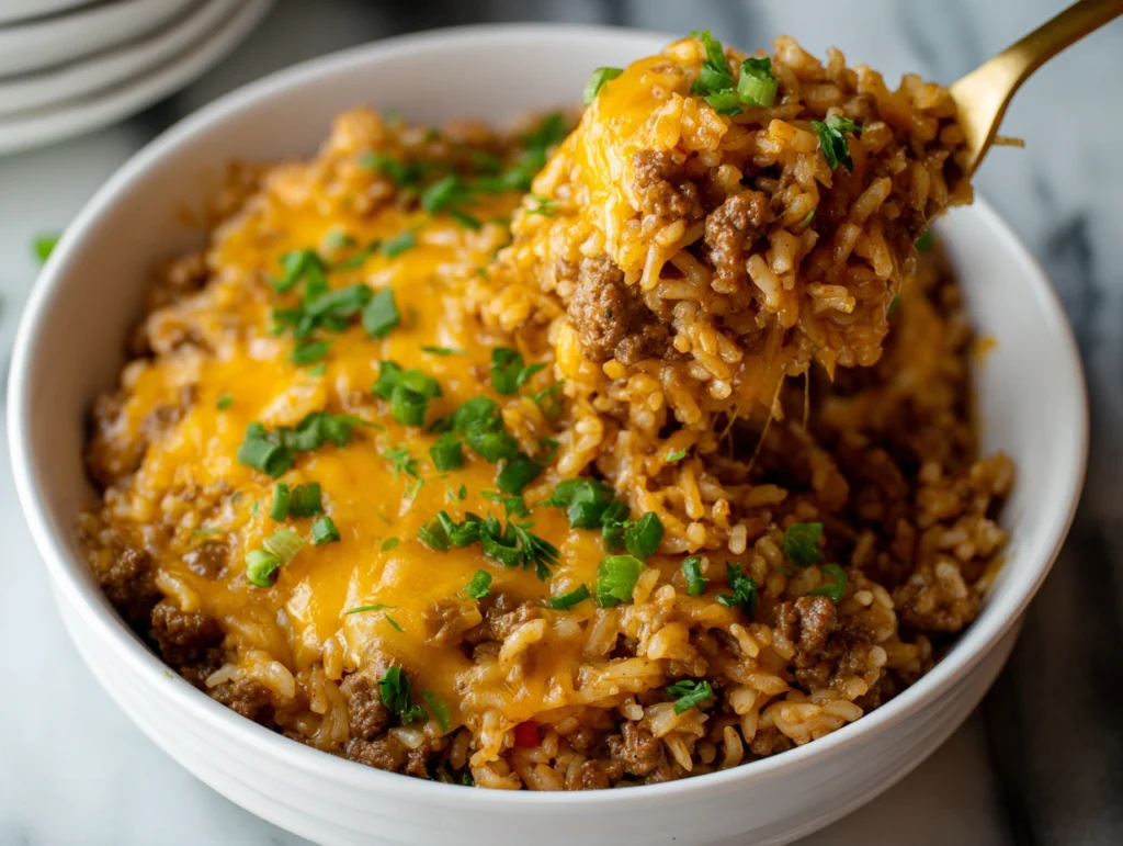 Cheesy Ground Beef and Rice Casserole